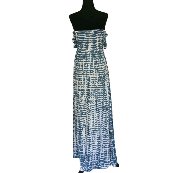 Tiara Hawaii Hollie Off Shoulder Tie Dye Blue White Hand Made Maxi Dress OS - Picture 4 of 9